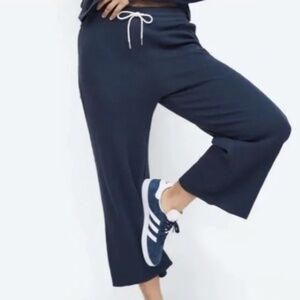 MATE THE LABEL Organic Thermal Wide Leg Crop Pants in Deep Blue Size L